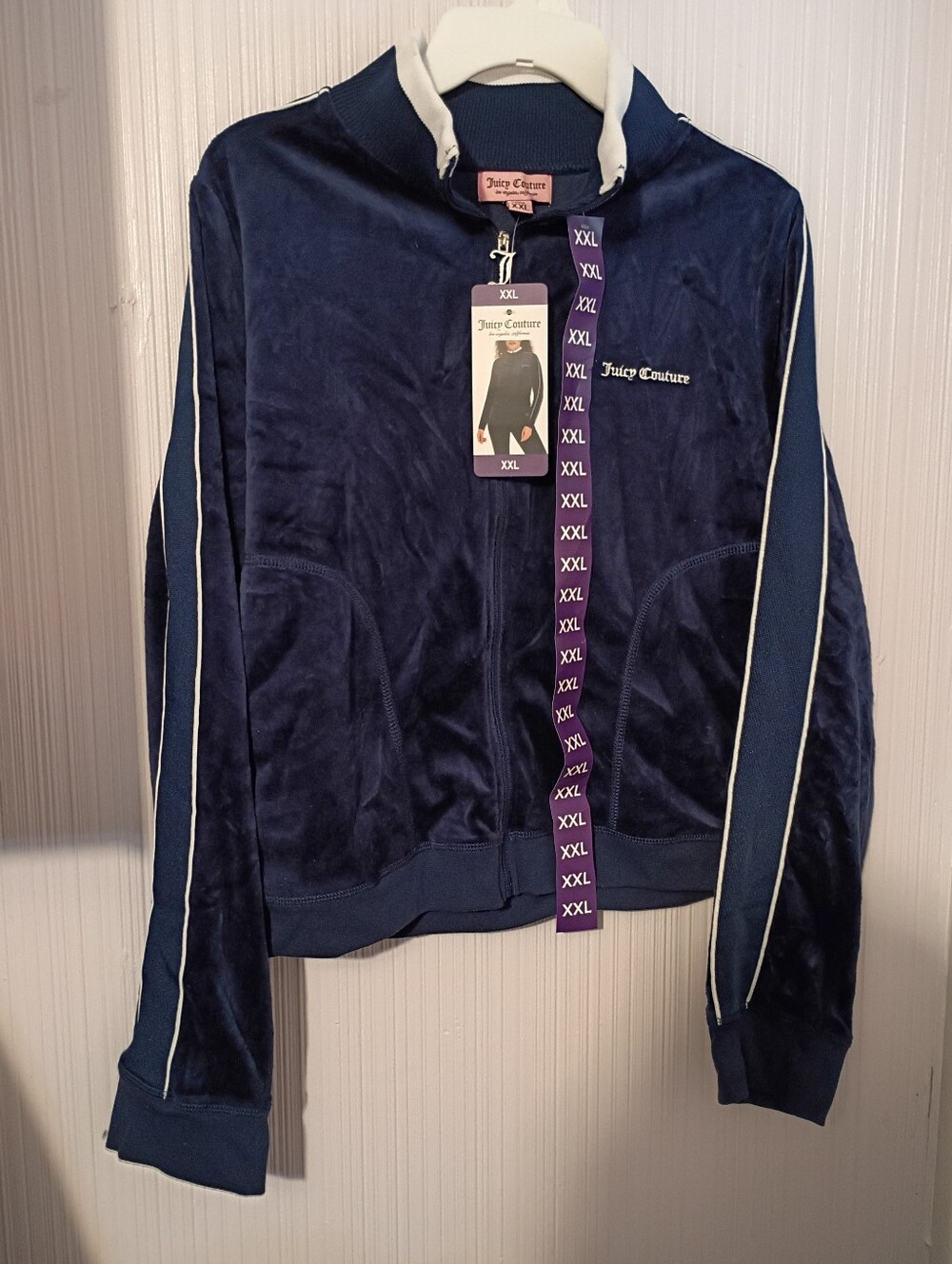 New! Juicy Couture Blue / White velour track jacket Size XXL - Picture 2 of 6